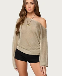 Edikted Women's Charlo Off Shoulder Shiny Knit Top