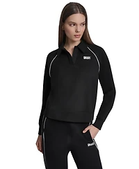 Dkny Sport Women's Hd Logo Piped Polo Sweatshirt