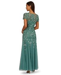 Adrianna Papell Floral-Beaded Gown