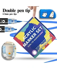 Htutwoo 12 Colors Soft and Hard Double-Headed Straight Liquid Acrylic Pen, Student Diy Graffiti Pen for Rock Painting, Wood, Ceramic and Diy Crafts