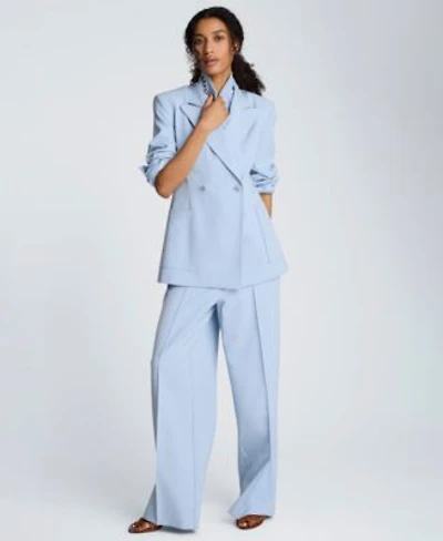 Kenneth Cole Womens Luxe Twill Double Breast Jacket Pintuck Wide Leg Pants