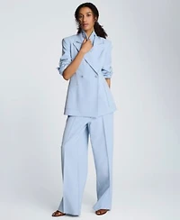 Kenneth Cole Womens Luxe Twill Double Breast Jacket Pintuck Wide Leg Pants