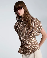 Kenneth Cole Women's Satin Dot Belted Drape Cowl Neck Top