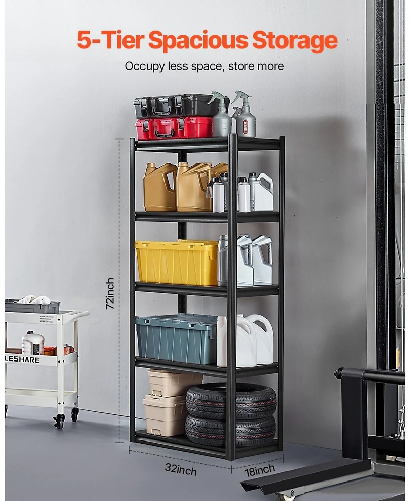 Mecale 5-Tier Storage Shelves, 2000-Lb Capacity, 18"D x 32"W x 72"H, Adjustable Metal Utility Rack
