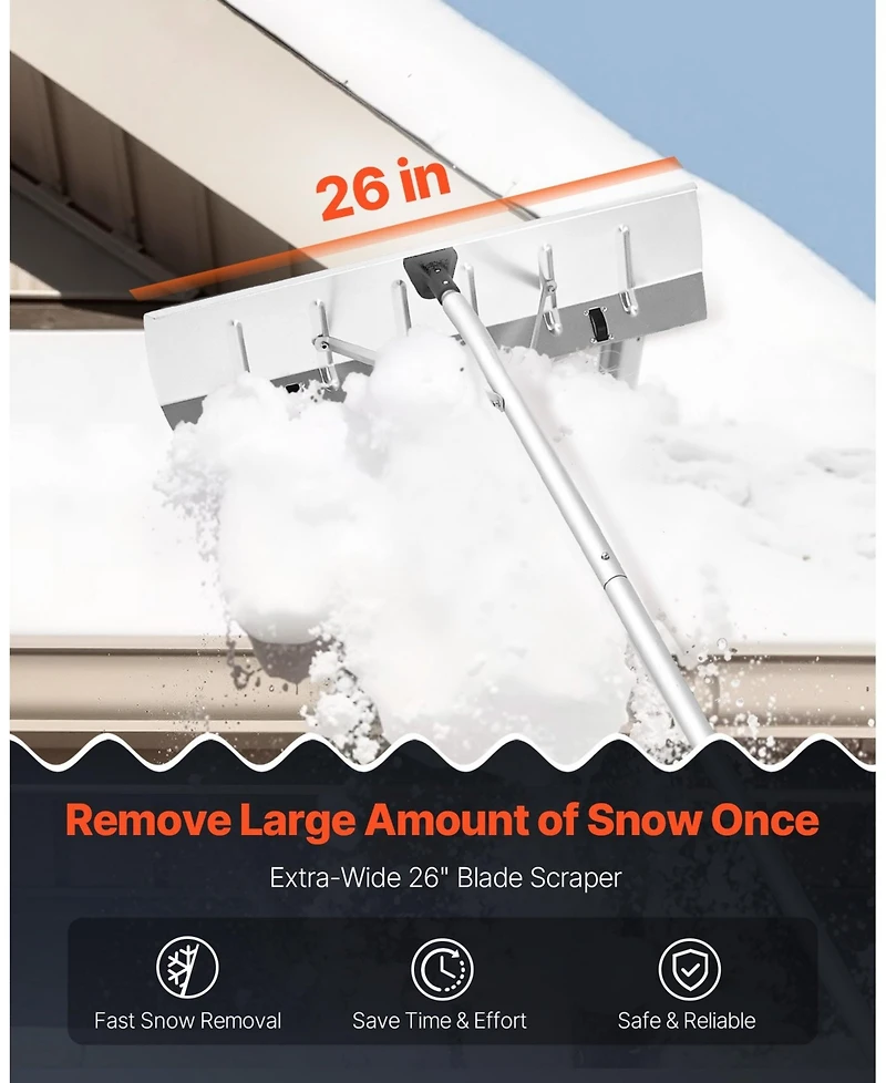 Mecale Snow Roof Rake, 26" Aluminum Blade, 7.5-20 ft Adjustable, Wheels, Non-Slip Handle, Roof Snow Scraper