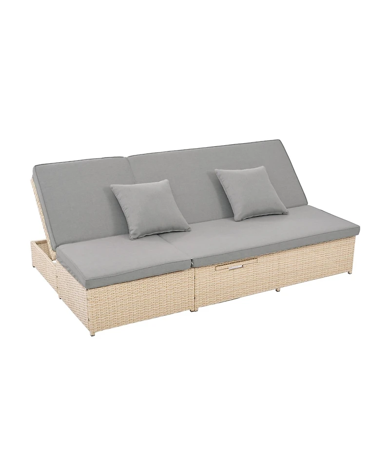 Streamdale Furniture Gray Wicker Rattan Double Sunbed Recliners for 2