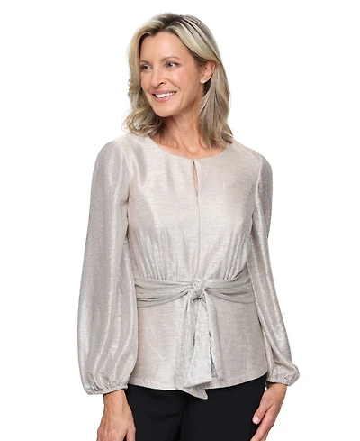 Alex Evenings Women's Bubble Hem-Sleeve Metallic Knit Top