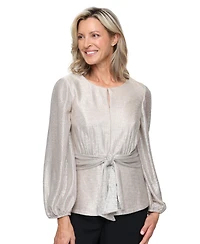 Alex Evenings Women's Bubble Hem-Sleeve Metallic Knit Top