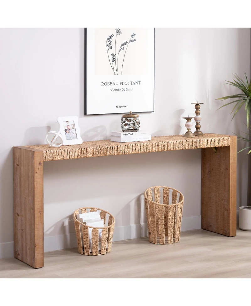 Streamdale Furniture 69" Natural Seagrass Console Table – Handwoven Top with Engineered Wood Frame