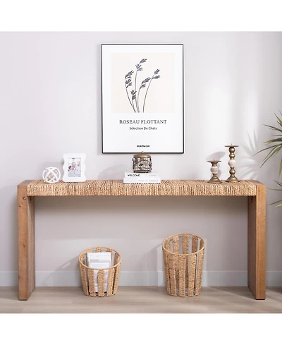 Streamdale Furniture 69" Natural Seagrass Console Table – Handwoven Top with Engineered Wood Frame