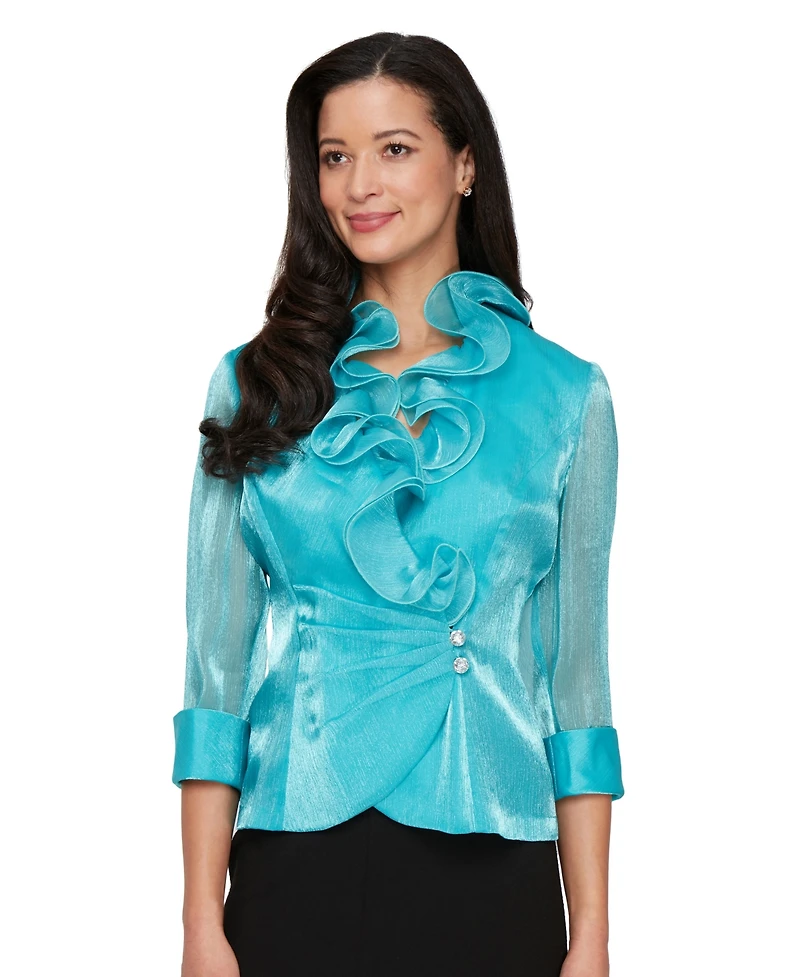 Alex Evenings Women's Ruffle Neck Chiffon Top