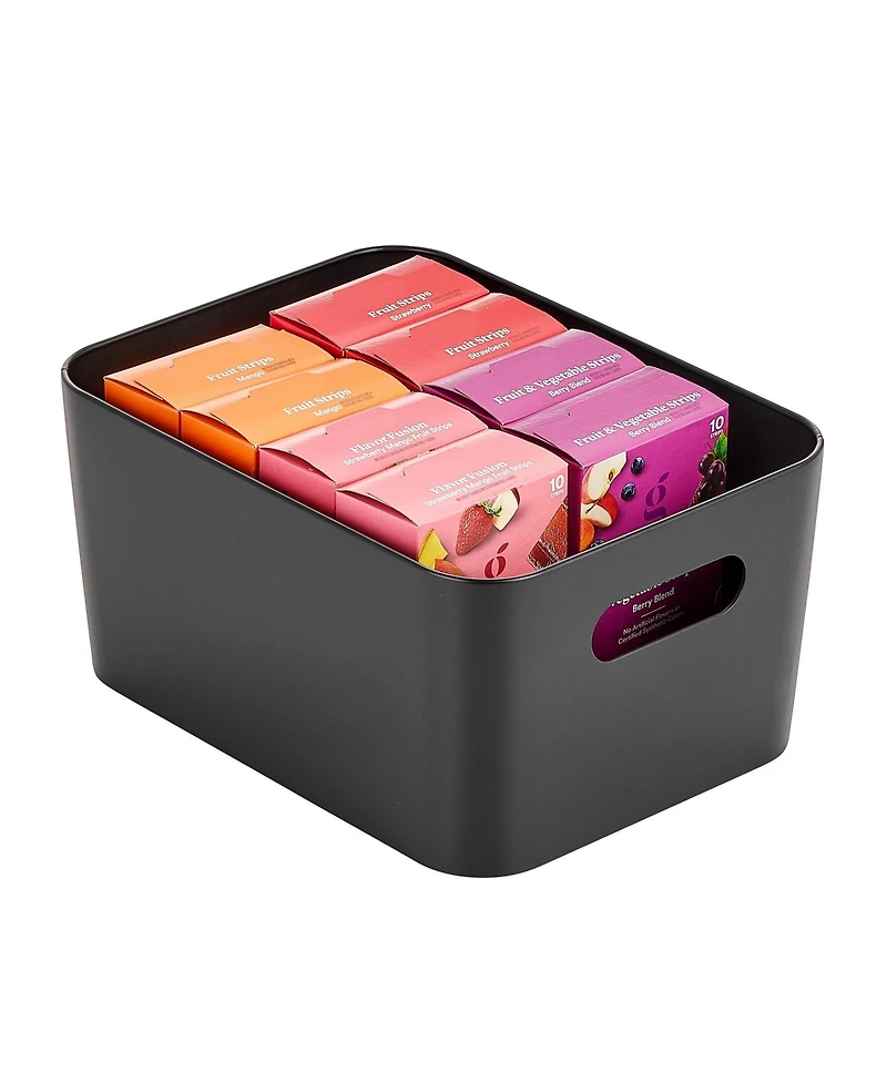 mDesign Metal Storage Bin with Handles - Set of 2 - Black