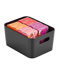mDesign Metal Storage Bin with Handles - Set of 2 - Black