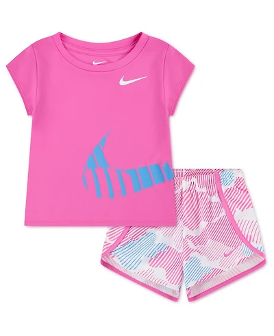 Nike Girls' 4-6X Printed Crewneck T-Shirt and Shorts, 2-Piece Set