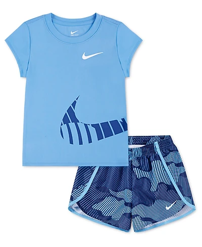 Nike Girls' 4-6X Printed Crewneck T-Shirt and Shorts, 2-Piece Set