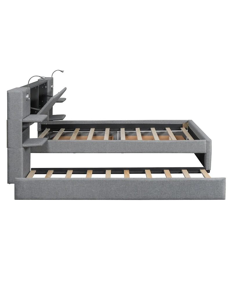 Boyel Living Queen Size Upholstered Platform Bed with Reading Lights and Storage Solutions