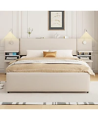 Boyel Living Queen Upholstered Platform Bed with Reading Lights and Storage Solutions