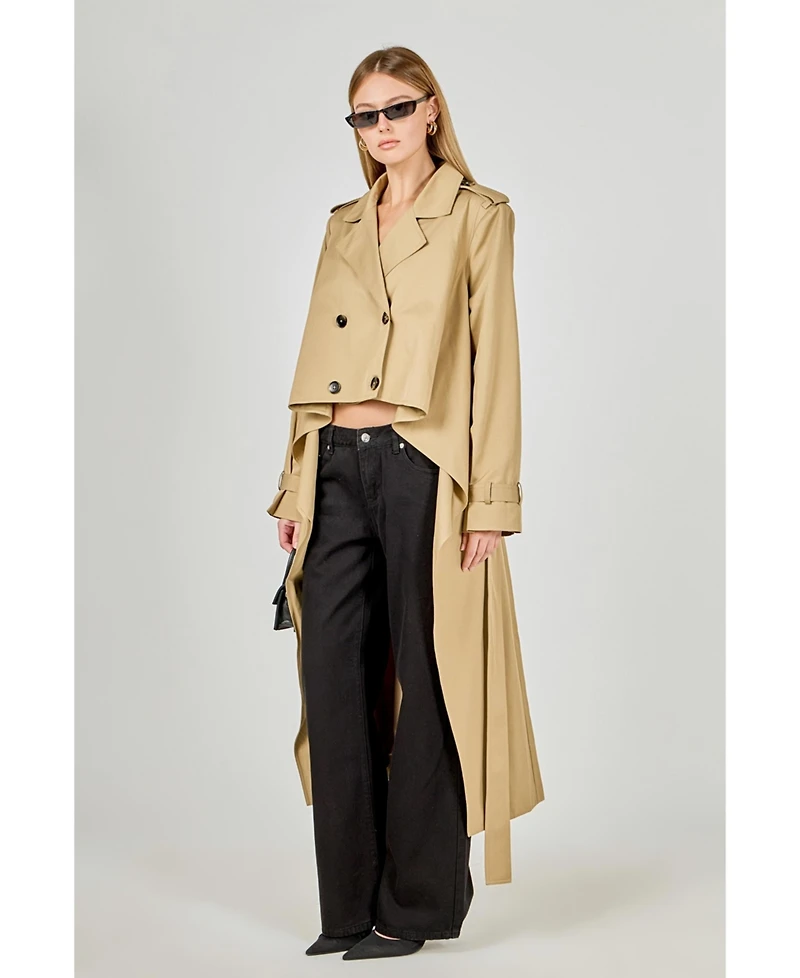 endless rose Women's High Low Hem Trench Coat
