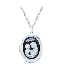 Bling Jewelry Victorian Style Blue Black White Loving Family Mother Child Cameo Locket Pendant Necklace Sterling Silver
