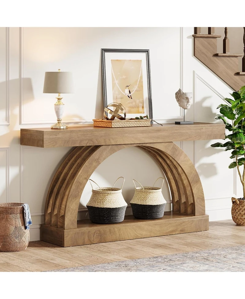 Tribesigns Entryway Table, 2-Tier Sofa Table Behind the Couch, Farmhouse Narrow Unique Arched Console Table