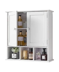 Volenca Bathroom Wall Cabinet, 2 Doors, Adjustable Shelf, Wall-Mounted Over-Toilet Storage w/ Open Shelves, White