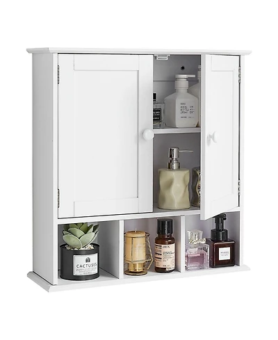 Volenca Bathroom Wall Cabinet, 2 Doors, Adjustable Shelf, Wall-Mounted Over-Toilet Storage w/ Open Shelves, White