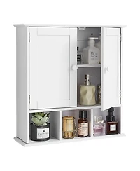Volenca Bathroom Wall Cabinet, 2 Doors, Adjustable Shelf, Wall-Mounted Over-Toilet Storage w/ Open Shelves, White