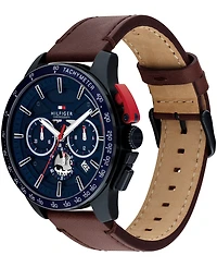 Tommy Hilfiger Men's Chronograph Brown Leather Strap Watch, 44mm