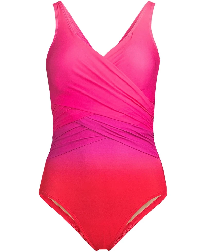 Lands' End Women's Dd-Cup SlenderSuit Wrap One Piece Swimsuit
