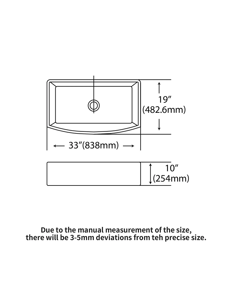 flynama 33x19x10inch White Farmhouse Sink Porcelain Ceramic Arch Edge Apron Front Single Bowl
