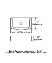 flynama 33x19x10inch White Farmhouse Sink Porcelain Ceramic Arch Edge Apron Front Single Bowl