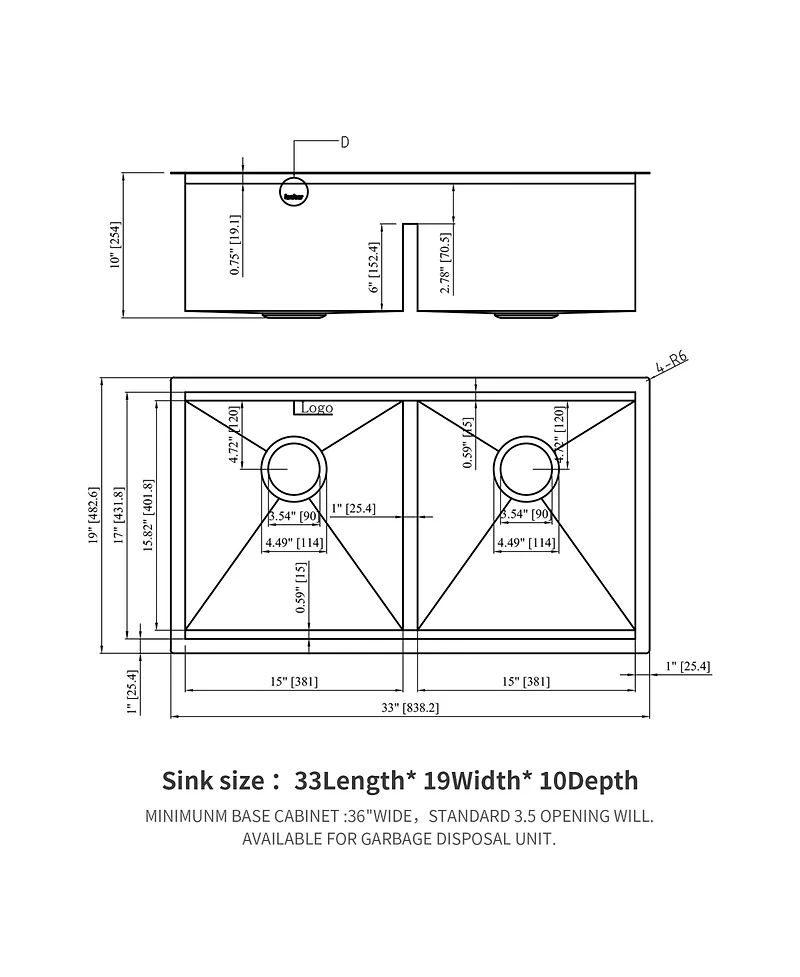 flynama 33x19x10inch Double Bowl Undermount Kitchen Sink Stainless Steel 16 Gauge 10 Deep Basins