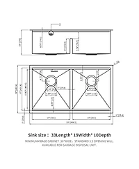 flynama 33x19x10inch Double Bowl Undermount Kitchen Sink Stainless Steel 16 Gauge 10 Deep Basins