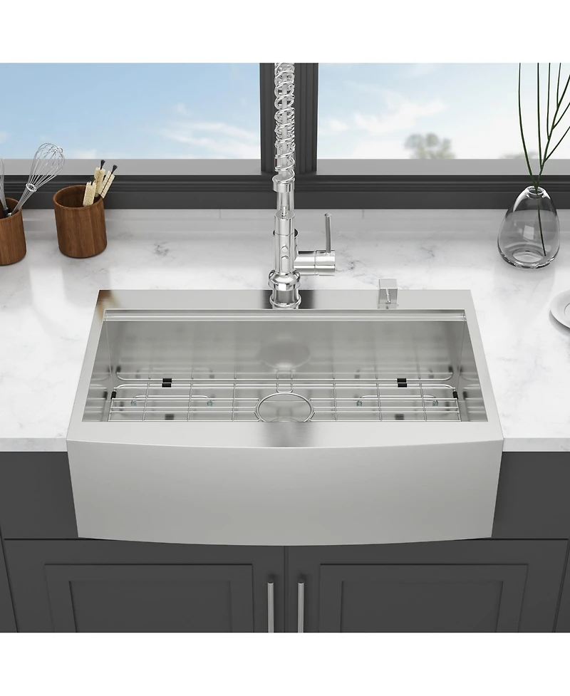 flynama 36x22x10inch Drop In Farmhouse Sink Workstation Stainless Steel Topmount Apron Front 16 Gauge