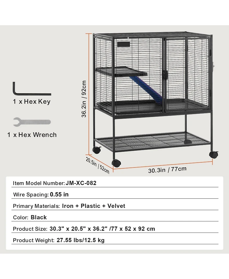 Cozito 2-Tier Rolling Metal Ferret Cage with Ramps, 36
