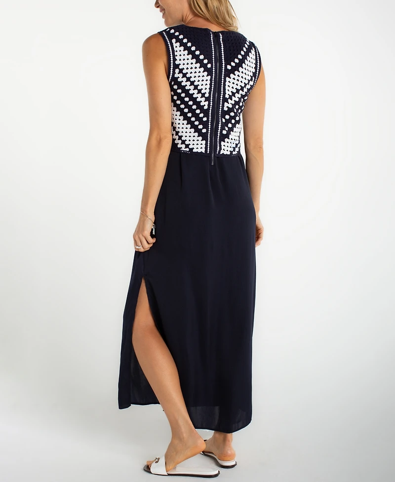 Liverpool Los Angeles Women's Sleeveless V-Neck Lace Woven Dress