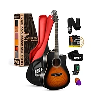Pyle 41 Steel Strings Acoustic Guitar for Beginner and Adults (Sunburst Teardrop