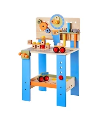 Slickblue Kids Wooden Workbench, 62-Piece Tool Set for Ages 3+