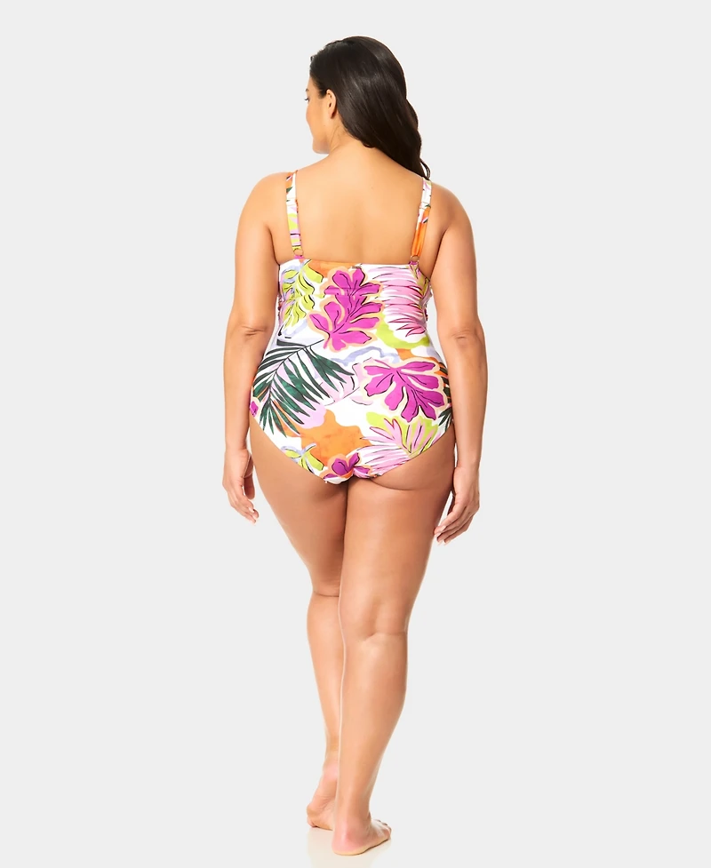 Anne Cole Plus Size V-Neck Drape Front Hidden Underwired One-Piece Swimsuit
