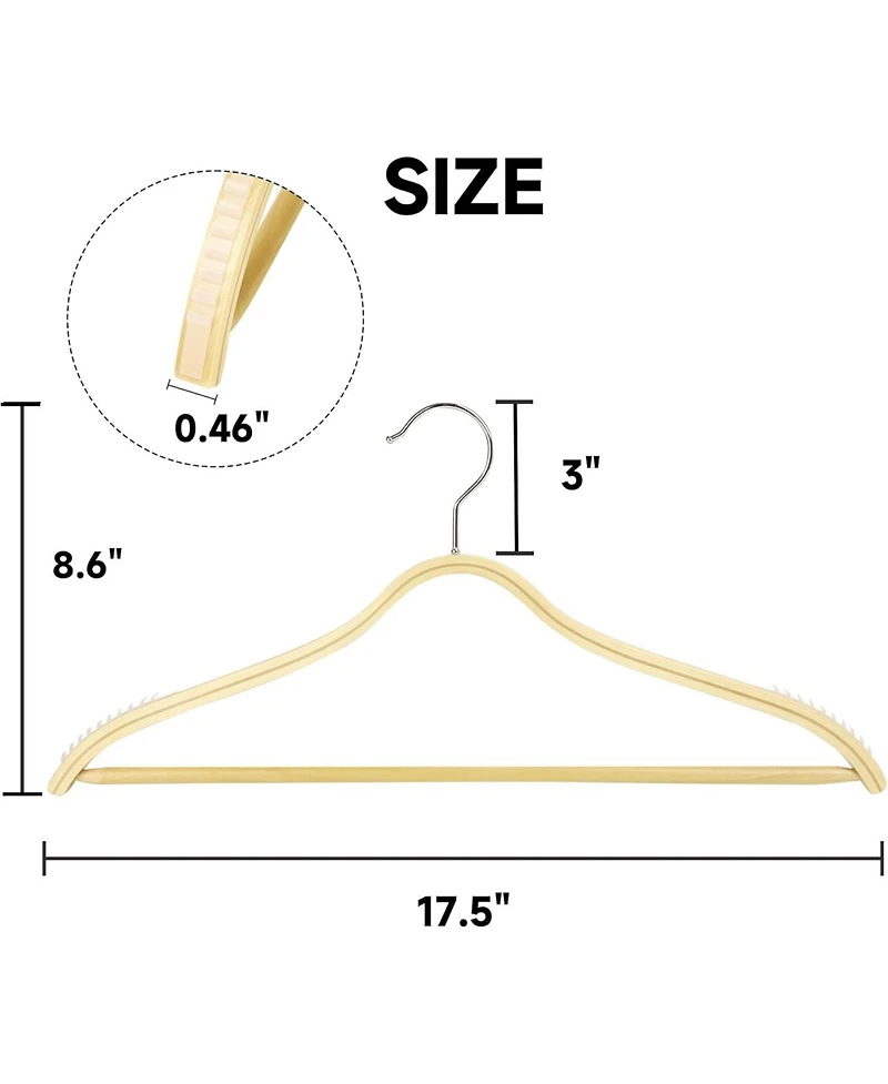 BP4U Lightweight Clothes Hangers with Pants Bar, Slim Birch Wood for Suits, Coats, Trousers, Shirts, Sweaters, Dresses
