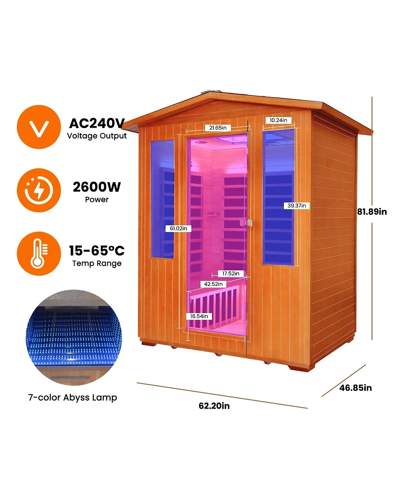 Mondawe 2-Person Infrared Sauna Room with 11 Heaters, 2600W, Fir & Red Cedar