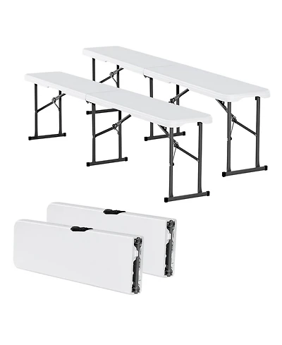 Mecale Plastic Folding Bench, 6 ft Portable Foldable Hdpe Bench for Indoor Outdoor Picnic, Patio, Camping and Events, 2 Pack, White