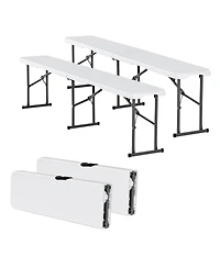 Mecale Plastic Folding Bench, 6 ft Portable Foldable Hdpe Bench for Indoor Outdoor Picnic, Patio, Camping and Events, 2 Pack, White
