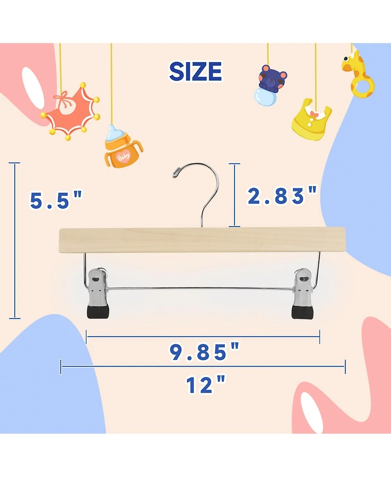 BP4U 12-Pack Wooden Pants Hangers with Adjustable Clips