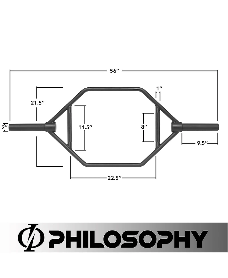 Philosophy Gym 2" Olympic Hex Trap Bar 20 Kg, Flat Handles - Pro Barbell for Deadlifts, Shrugs & Squats