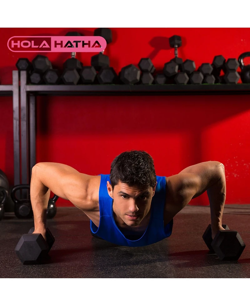 HolaHatha Iron Hexagonal Cast Exercise 25 lb Dumbbell Weights w/Contoured Grips