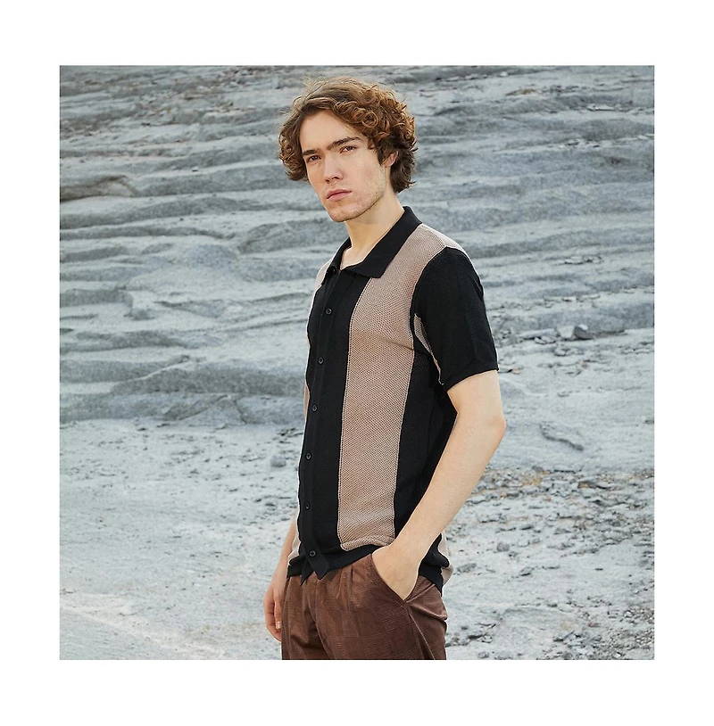 Campus Sutra Men's Panel-Knit Slim-Fit Shirt