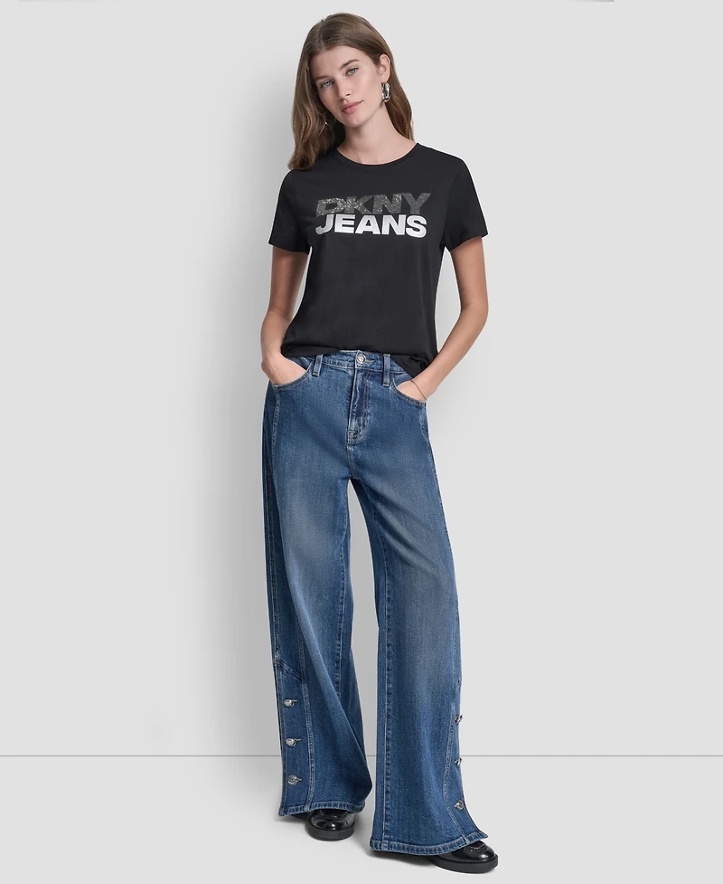 Dkny Jeans Women's Crewneck Stacked Rhinestone T-Shirt