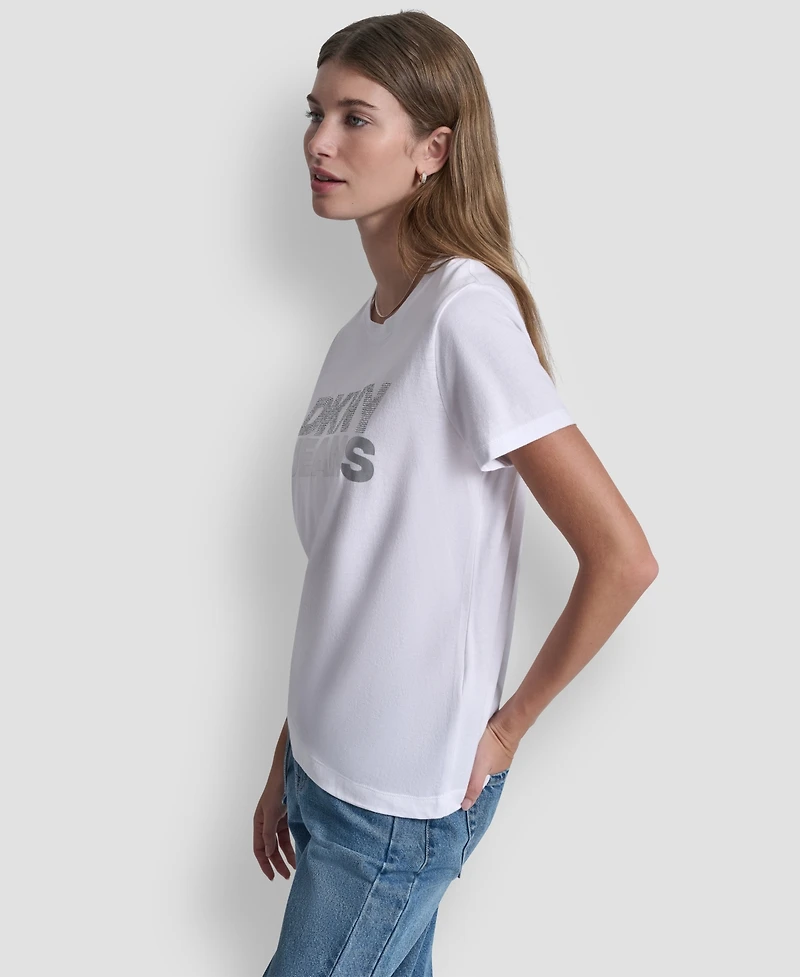 Dkny Jeans Women's Crewneck Stacked Rhinestone T-Shirt