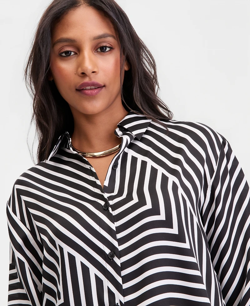 I.n.c. International Concepts Women's Long-Sleeve Printed Button-Front Collared Shirt, Macy's Exclusive